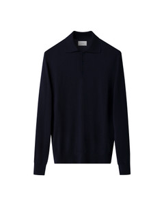 FINE KNIT MERINO POLO SHIRT-NAVY FINE KNIT MERINO POLO SHIRT-NAVY