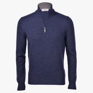 HALF ZIP WITH CASHMERE-BLUE MELANGE