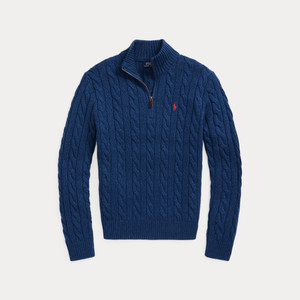 CABLE-KNIT COTTON ¼ ZIP-NAVY HTR