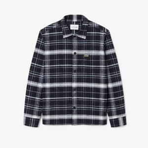 COTTON PLAID OVERSHIRT-NAVY/WHITE