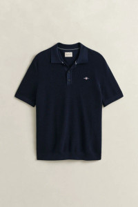 Evening Blue GANT Textured Cotton Polo Sweater