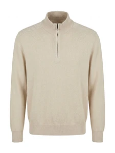 FRESCO COTTON ½ ZIP SWEATER-BEIGE