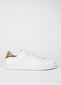 LEATHER BECK TRAINERS WITH SIGNATURE STRIPE HEEL-WHITE