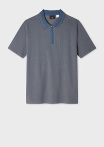 TEXTURED COTTON ZIP POLO-BLUE