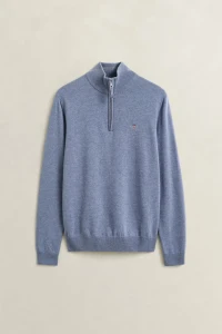 SUPERFINE LAMBSWOOL HALF ZIP-BLUE