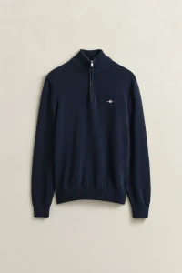 COTTON KNIT HALF-ZIP SWEATER-NAVY
