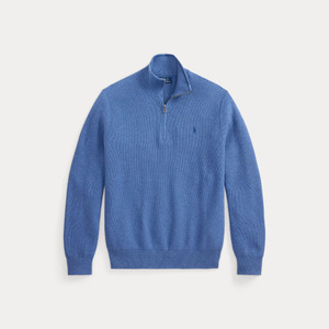 MESH KNIT ¼ ZIP SWEATER-BLUE