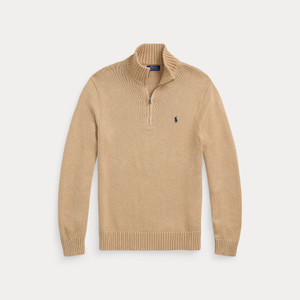 COTTON QUARTER ZIP SWEATER-TAN MELAGNE