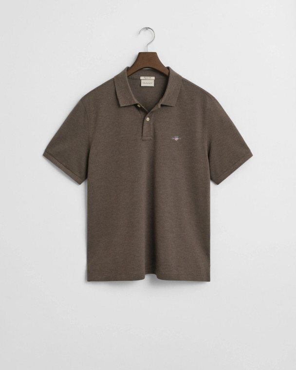 REGULAR FIT SHIELD SS PIQUE POLO-BROWN HTR