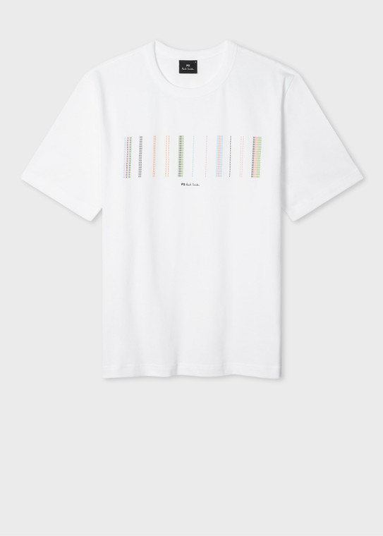 STITCH STRIPE PRINT T-SHIRT-WHITE