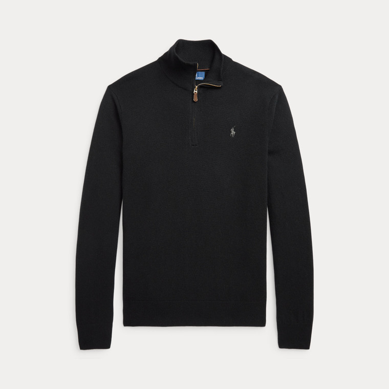 WOOL ¼ ZIP SWEATER-BLACK