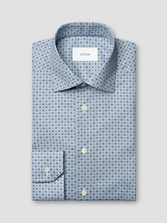 MICRO FLORAL PRINT SHIRT-MID BLUE