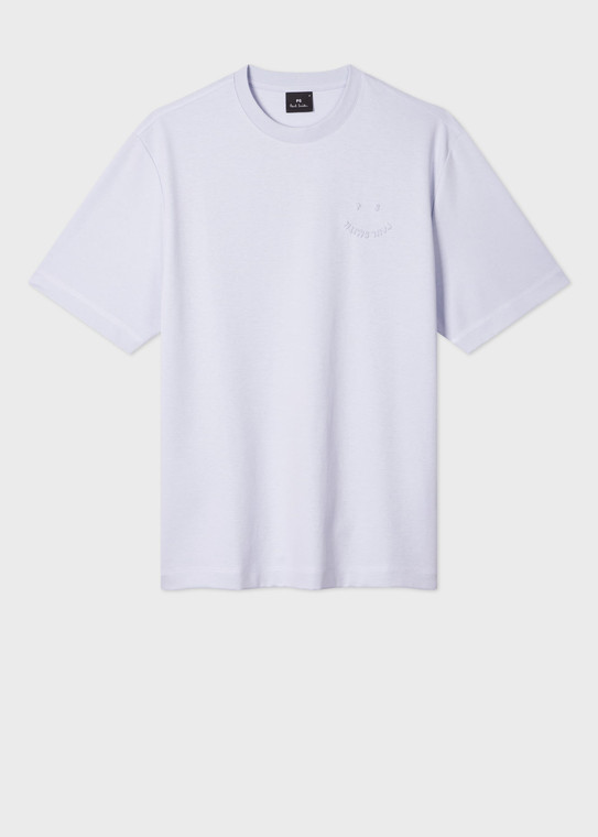 CASUAL FIT EMBOSSED 'HAPPY' T-SHIRT-LIGHT BLUE