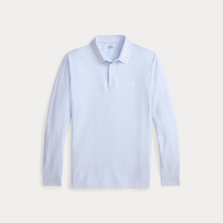 CUSTOM SLIM FIT STRETCH OXFORD MESH POLO -BLUE