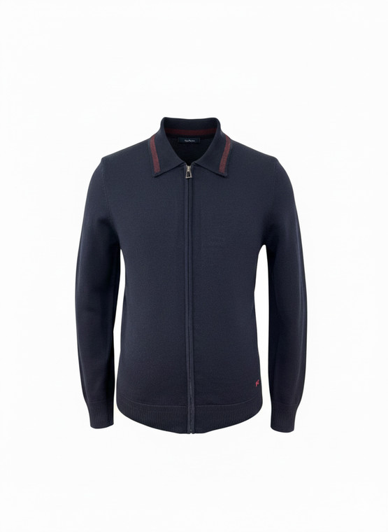 Zip through cardigan-NAVY