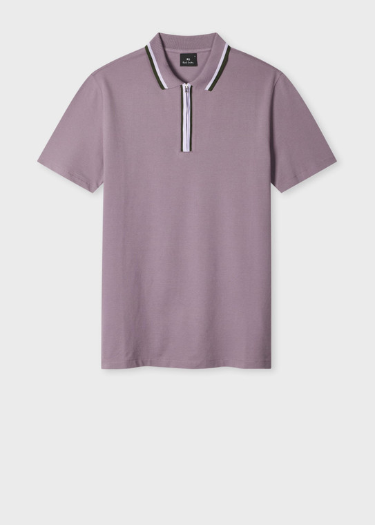 CONTRAST TIPPING ZIP POLO-PURPLE