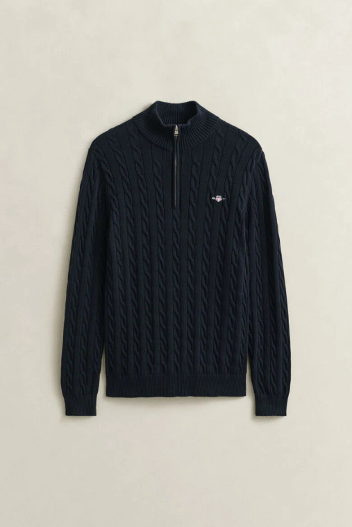 Evening Blue GANT Cotton Cable Half-Zip Sweater