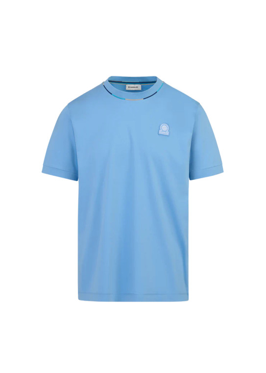 TRI-COLOUR NECK T-SHIRT-DUSTY BLUE