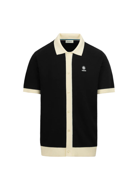 KNITTED FULL BUTTON POLO SHIRT-BLACK