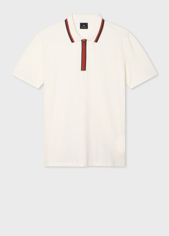 ZIP POLO SHIRT-WHITE