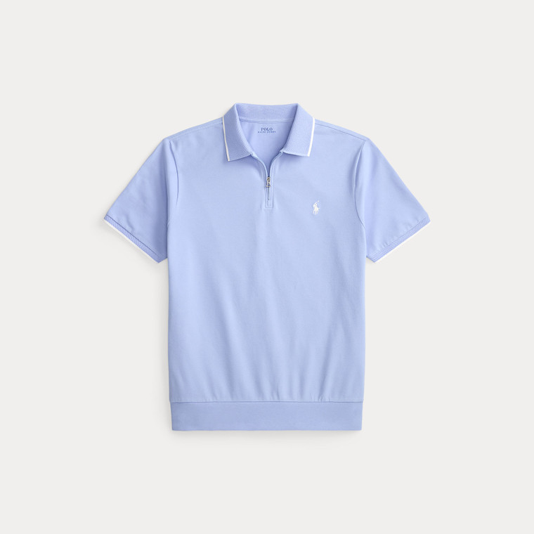 STRETCH MESH TIPPED ZIP POLO-LIGHT BLUE