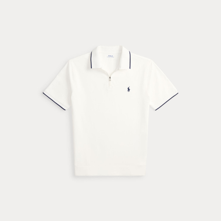 STRETCH MESH TIPPED ZIP POLO-WHITE