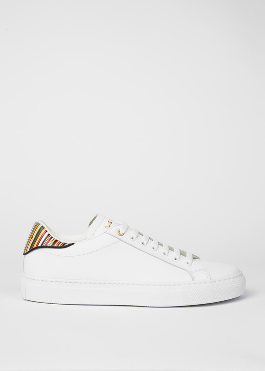 LEATHER BECK TRAINERS WITH SIGNATURE STRIPE HEEL-WHITE