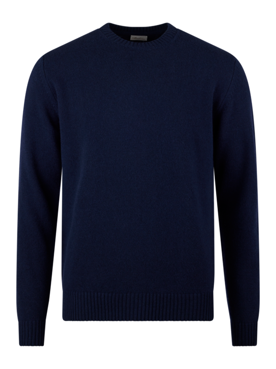 MERINO WOOL CREW NECK SWEATER-NAVY