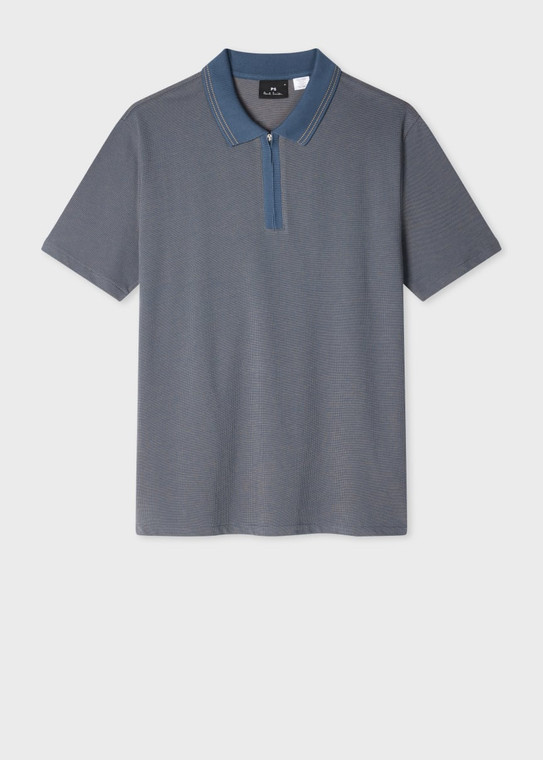 TEXTURED COTTON ZIP POLO-BLUE