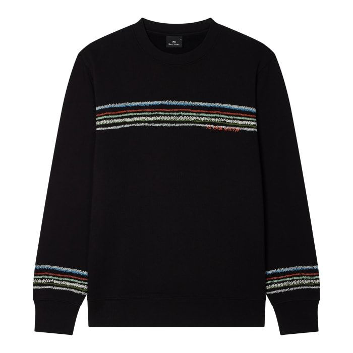 EMBROIDERED STRIPED COTTON SWEATSHIRT-BLACK