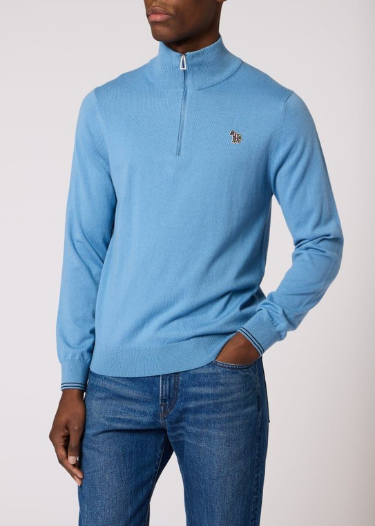 ZEBRA BADGE ZIP SWEATER-BLUE