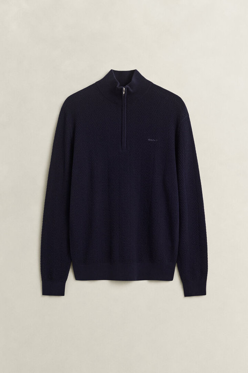 HERRINGBONE TEXTURE HALF ZIP-NAVY