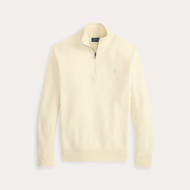 MESH KNIT ¼ ZIP SWEATER-CREAM