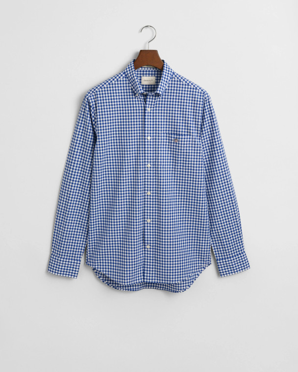 REG POPLIN GINGHAM SHIRT-MID BLUE
