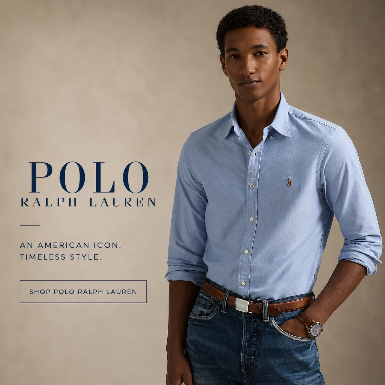 Eton light blue and crisp white long-sleeved dress shirts hanging on a wooden rail against a neutral textured background.