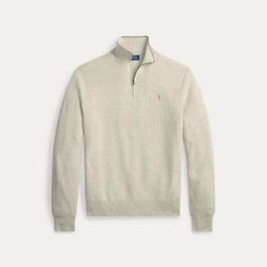 MESH-KNIT COTTON QUARTER-ZIP-LIGHT BROWN - Signature Menswear