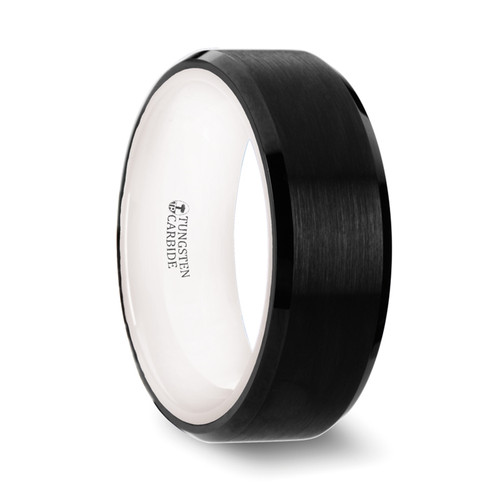 Lone Black Tungsten Brushed Men's Wedding Band with White Interior at Rotunda Jewelers