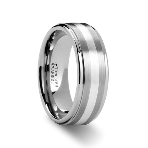 Sow Silver Inlay Raised Satin Finish Tungsten Ring at Rotunda Jewelers