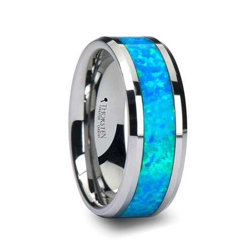 Coadama Tungsten Wedding Band with Blue Green Opal Inlay at Rotunda Jewelers