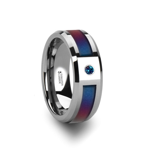 Laurel Tungsten Carbide Band with Blue & Purple Color Changing Inlay and Alexandrite at Rotunda Jewelers