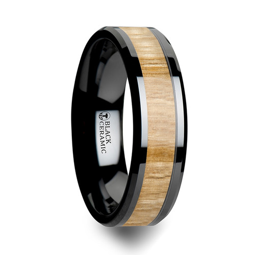 Osage Black Ceramic Band with Ash Wood Inlay at Rotunda Jewelers