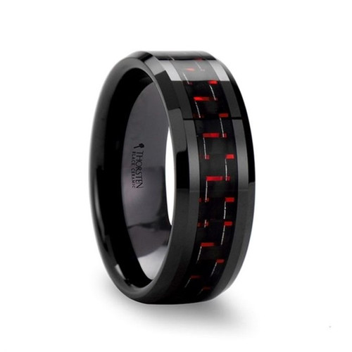 Lycopodium Black Ceramic Band with Black & Red Carbon Fiber Inlay at Rotunda Jewelers