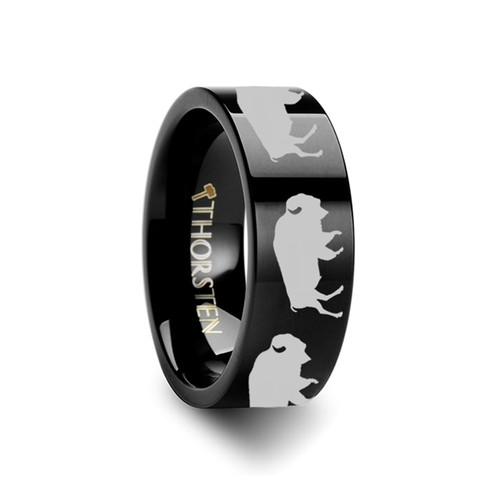 Allium Buffalo Engraved Flat Black Tungsten Ring at Rotunda Jewelers