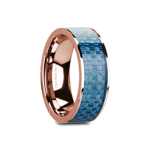Hellebore Flat 14k Rose Gold Band with Blue Carbon Fiber Inlay at Rotunda Jewelers