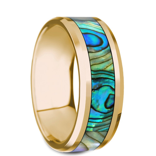 Dicotella Polished 14k Yellow Gold Band with Mother of Pearl Inlay at Rotunda Jewelers