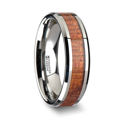 Garget Tungsten Band with Exotic Mahogany Hard Wood Inlay at Rotunda Jewelers