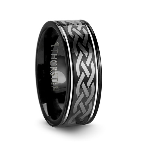 Gall Black Tungsten Carbide Band with Celtic Design at Rotunda Jewelers