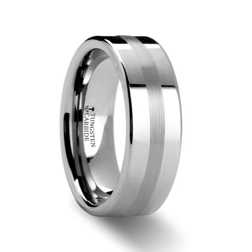 Carnation Platinum Inlay Pipe Cut Tungsten Carbide Ring at Rotunda Jewelers