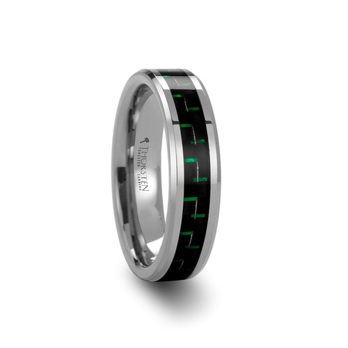 Thousandleaf Tungsten Carbide Band with Black & Green Carbon Fiber Inlay at Rotunda Jewelers