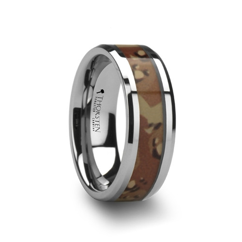 Perennial Tungsten Wedding Band with Military Style Desert Camouflage Inlay at Rotunda Jewelers